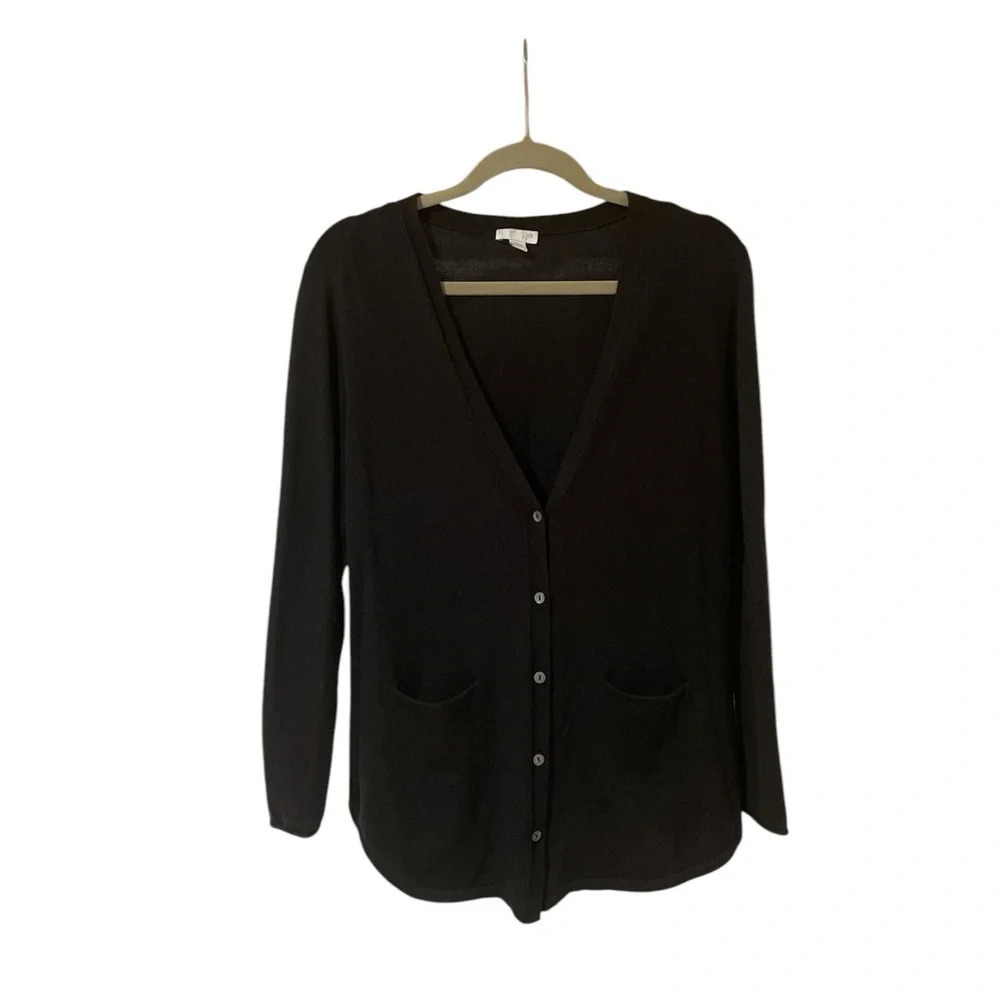 J.Jill Cardigan Sweater Knit Black Size S Cotton Blend Front Button Vneck Pocket